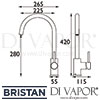 Bristan Pistachio Easyfit Sink Mixer Tap Dimensions